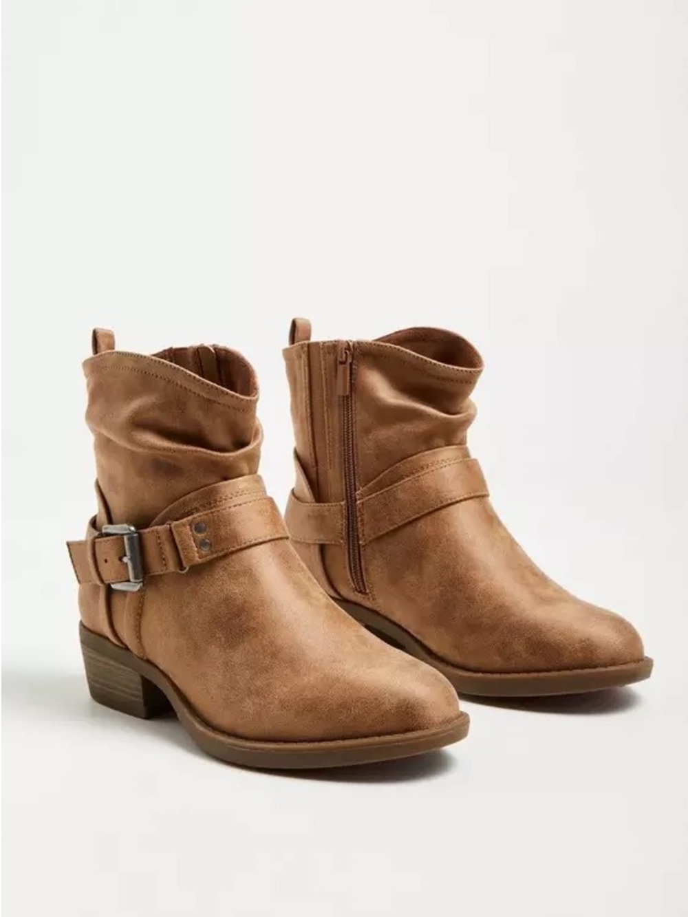 Women's Slouchy Moto Boot (WW) Tan Buckle Ankle Boots